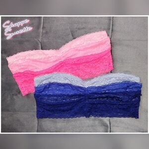 VS PINK 2013 Pink & Blue Lace Bandeau Bra Bundle Sizes 32A-34B Or 36A